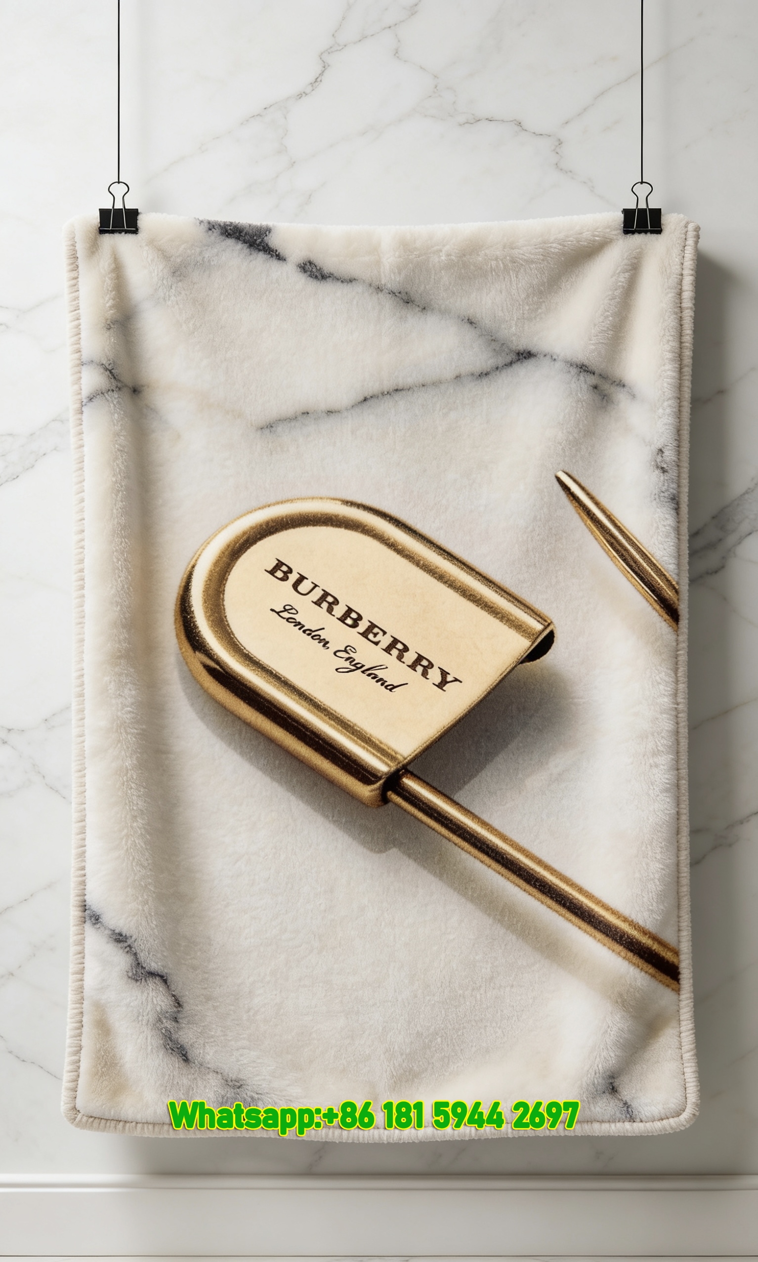 Burberry Gold Safety Pin Luxury Flannel Sofa Throw Blanket B028